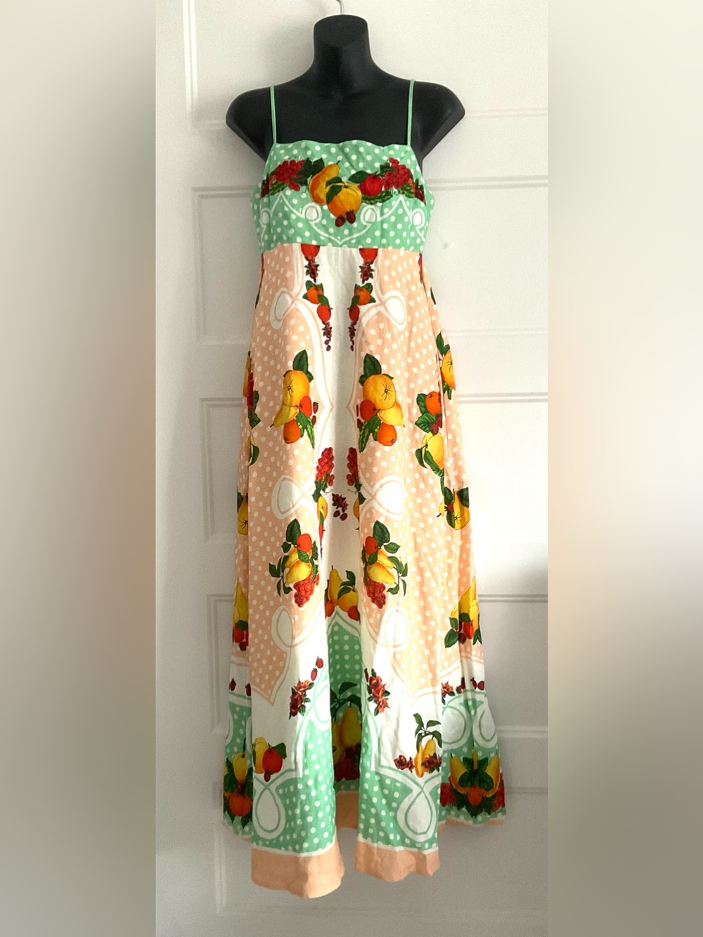 NWT Caroline Constas Linen Maxi Dress 
Citrus Fruit Print 
RESORT BOHO